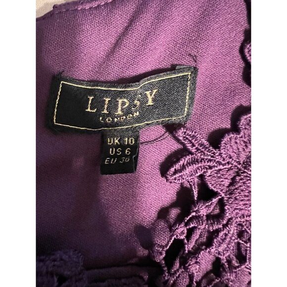 Lipsy Midi Dress 6 Us Eu 38 UK 10 Purple Stretch Hourglass Fit Sleeveless Lace - Picture 6 of 11